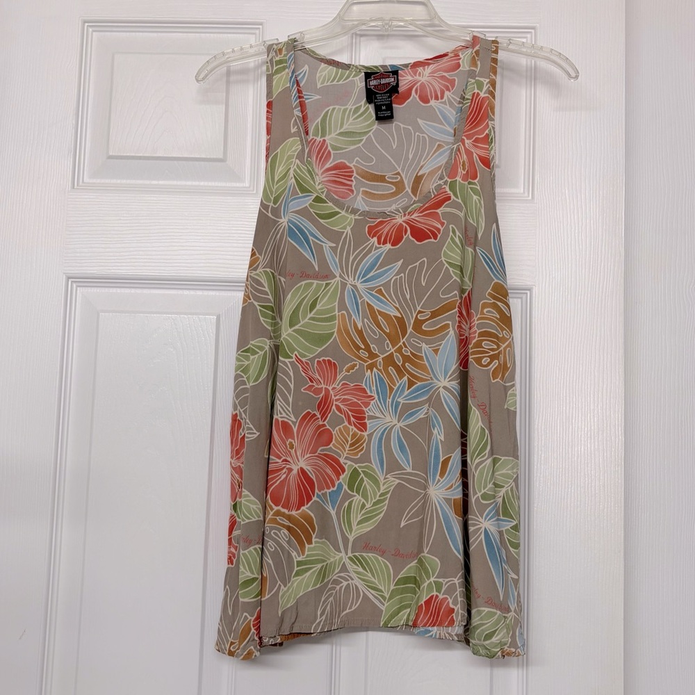 Harley Davidson Tropical Print Sleeveless Flowy Swing Top Sz M